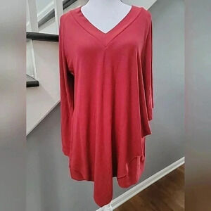 Soft Surroundings Renaissance Swing Red Tunic Long Sleeve Top Size S Oversized